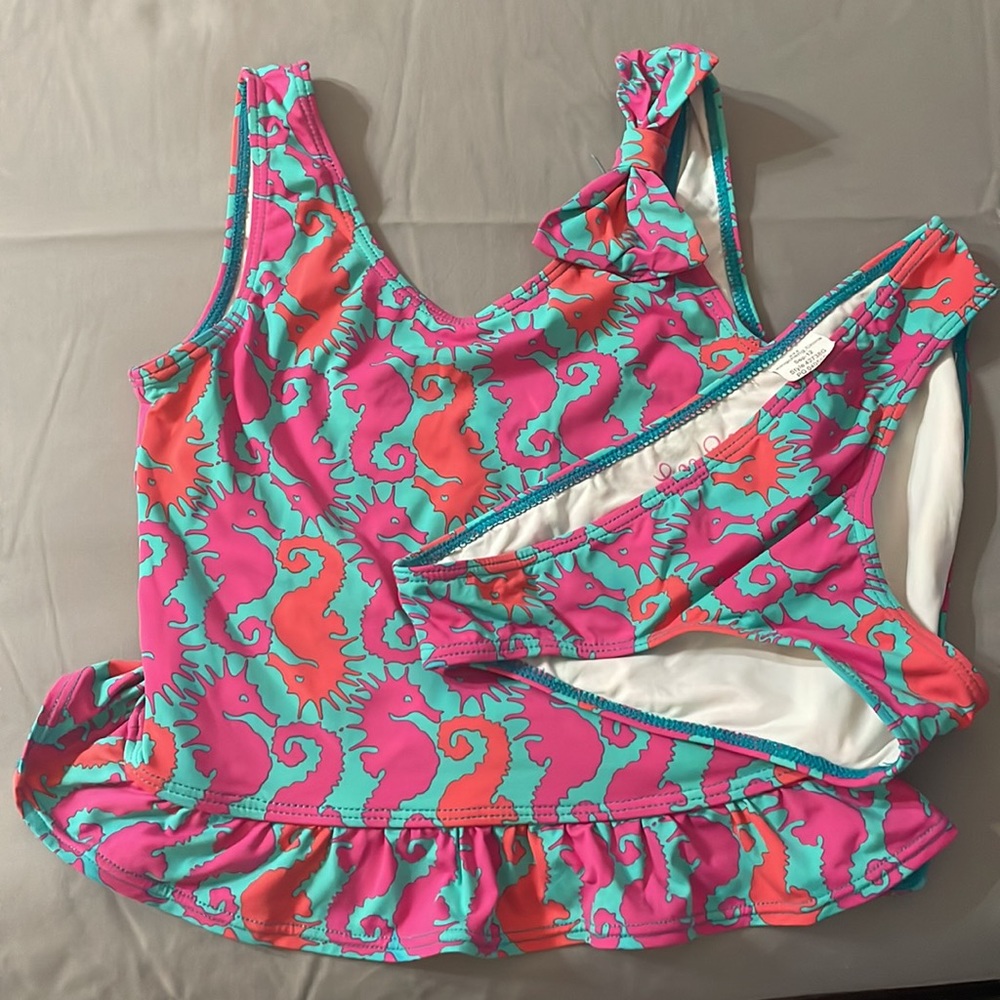 Authentic Lilly, Pulitzer little girls two piece swimsuit.